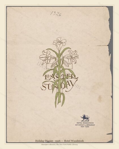 Vintage menu preview — 1926 Vintage Holiday Dinner Menu — Hotel Woodstock, Festive Holiday Card (Comple
