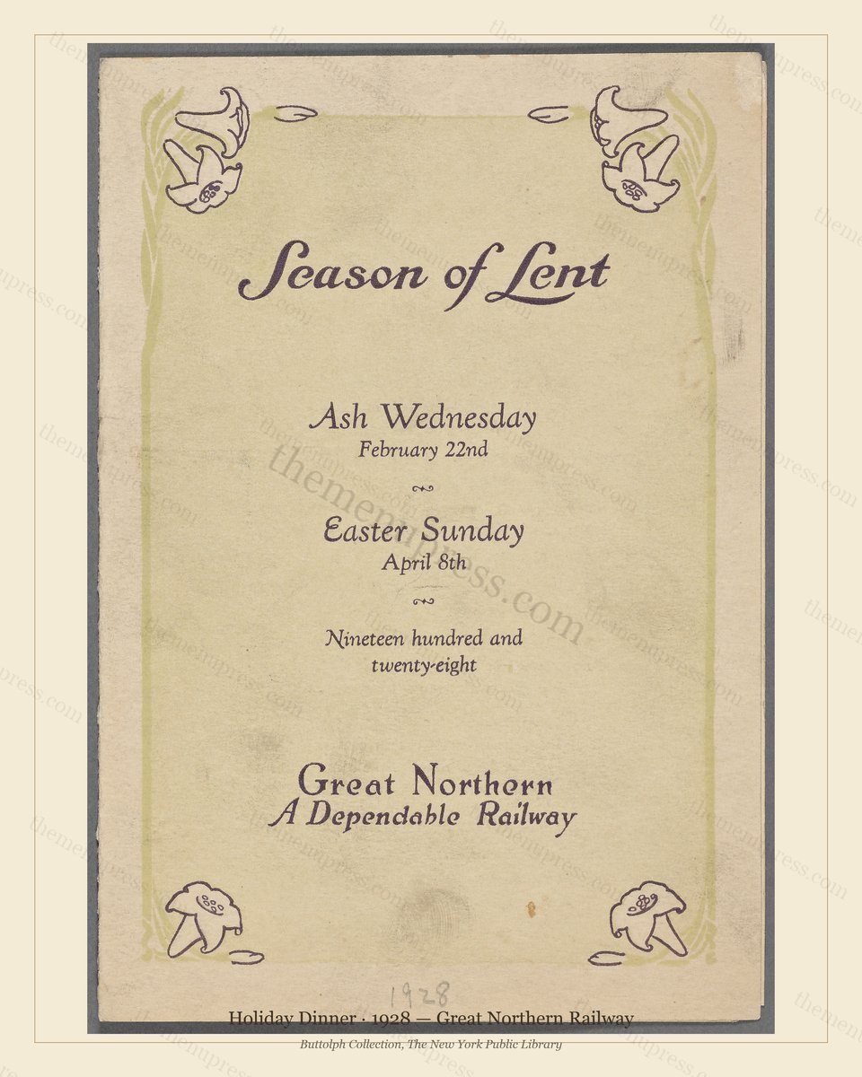 Vintage menu preview — 1928 Vintage Holiday Dinner Menu — Great Northern Railway, Festive Holiday Card